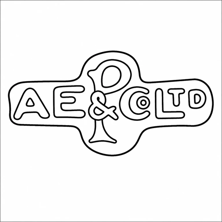 A E Poston & Co Ltd: The long horizontal letter sequence, raised central letter, and lower circular pendant form retain the photographed arrangement. line reconstruction.