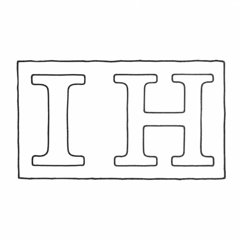 John Hawkins: IH retains its upright order within the rectangular cartouche; line reconstruction.