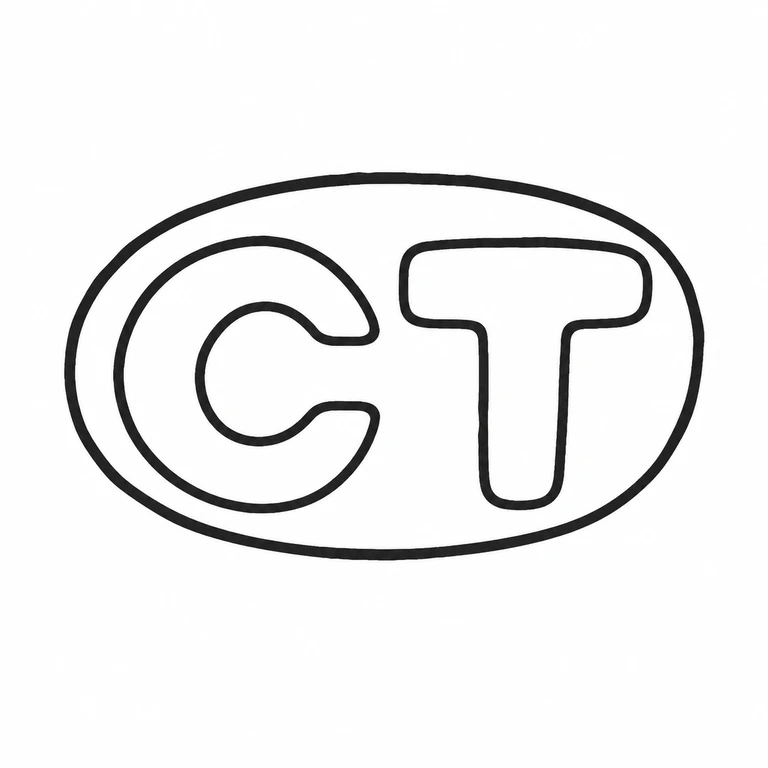 Mark reading Oval cartouche and its two left-to-right initials retain the source's open C and tall T geometry; line reconstruction