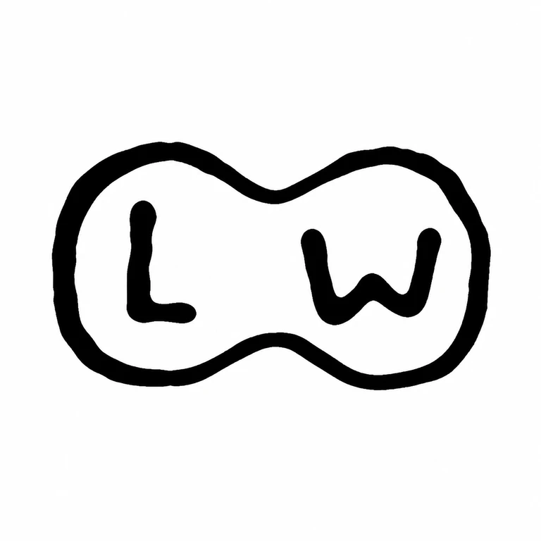 L W: The two-lobed surround and upright L then W lettering preserve the visible overall mark geometry. line reconstruction.