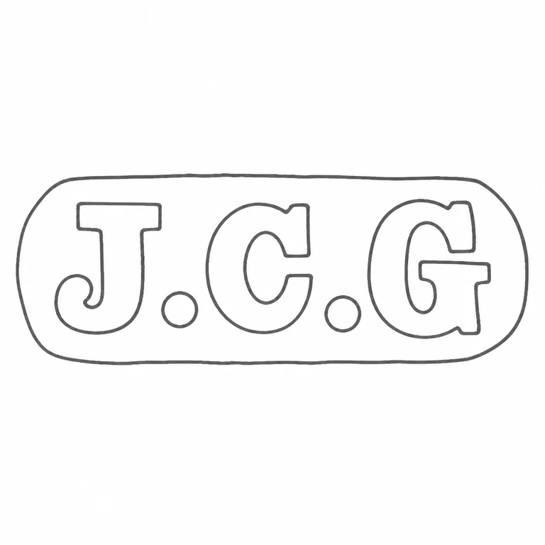 John Charles Grinsell: J.C.G, both visible separator dots, rounded rectangular cartouche; line reconstruction.
