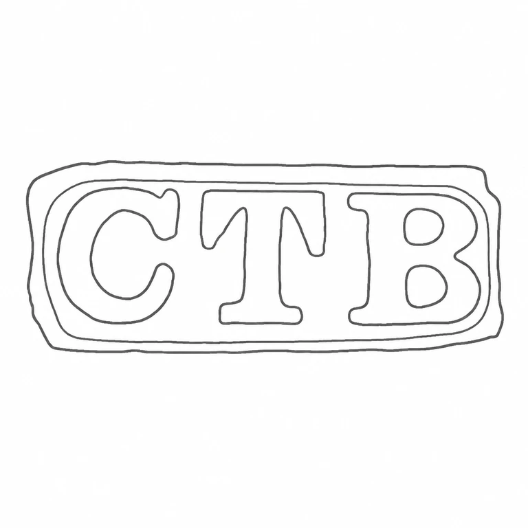 C T Burrows & Sons (Charles Turman Burrows): The long rounded rectangle, its inset inner border, and the three bold left-to-right letterforms are retained. line reconstruction.