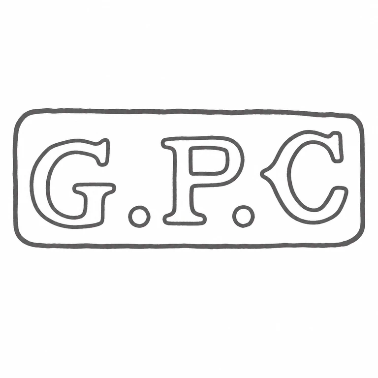 Mark reading The three initials, two dot separators, and long rounded rectangular punch preserve the visible source layout; line reconstruction
