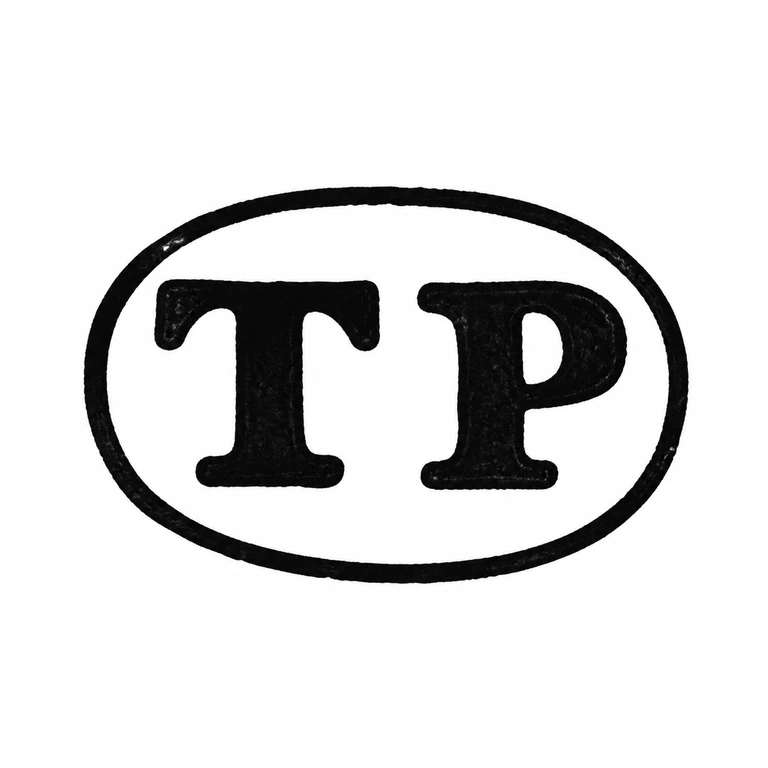 T P: The horizontal oval and the two large, upright letterforms match the source arrangement and reading direction. line reconstruction.