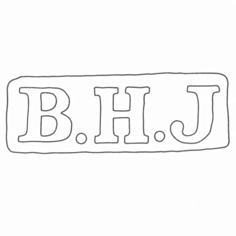 B H Joseph & Co (Barnet Henry Joseph): B.H.J and both stops retain left-to-right order in the long rounded rectangular punch; line reconstruction.