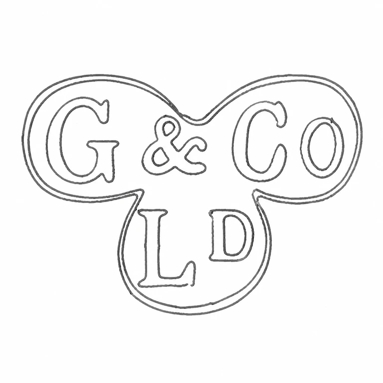 Gibson & Co Ltd: Connected upper ovals retain G ampersand Co, smaller lower LD cartouche below; line reconstruction.
