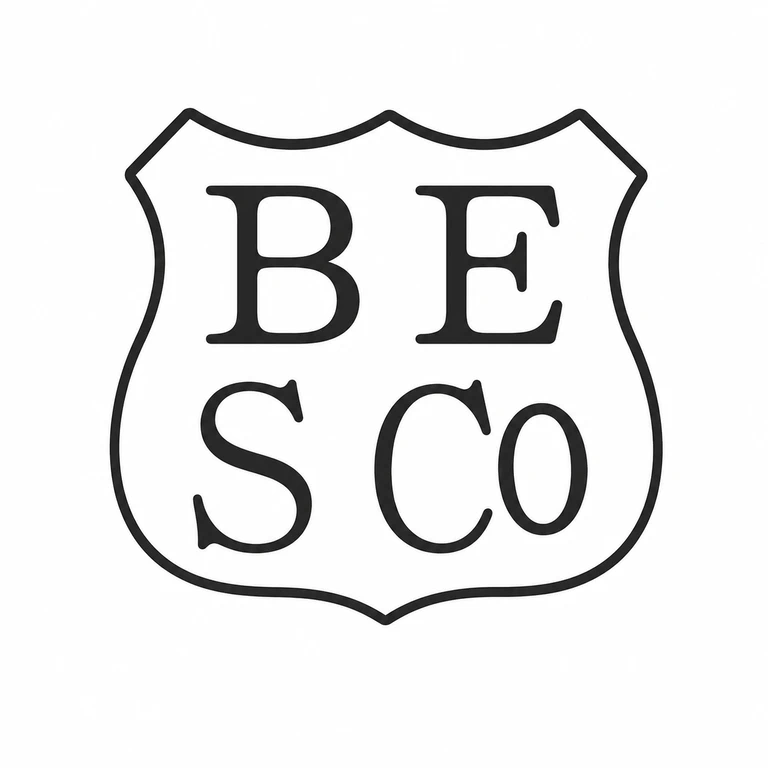 Barker Ellis Silver Co: Shield outline, two-row lettering, and all four visible character groups are retained in their source arrangement. line reconstruction.