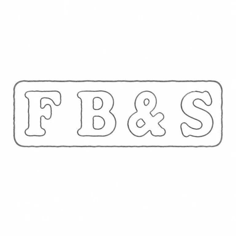 F B & S: F, B, ampersand, and S are retained in order inside the single long rounded rectangular cartouche; line reconstruction.