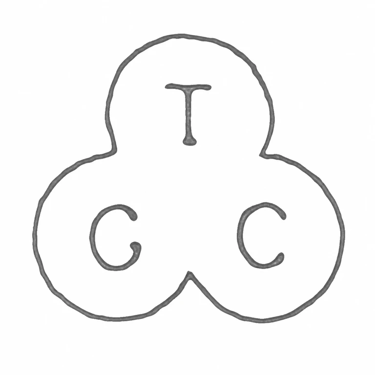 The Gold Connection: The top T and lower C-C arrangement, plus the three-lobed outline, match the source; line reconstruction.