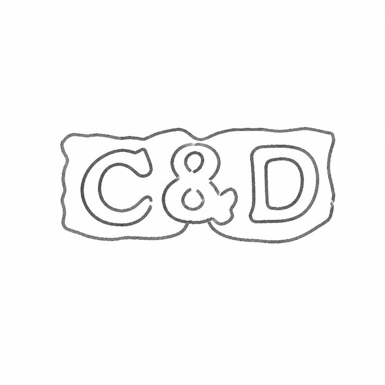 C & D: The left-to-right three-part monogram and its irregular enclosing cartouche are retained as visible in the source. line reconstruction.