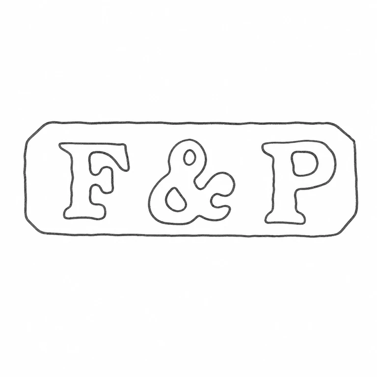 F & P: F ampersand P clipped-corner cartouche are retained in source order; line reconstruction.