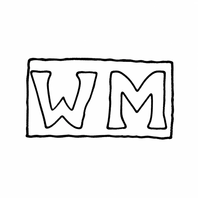 William Mott: Rectangular stamp and both broad initials retain source order and distinctive letter silhouettes. line reconstruction.