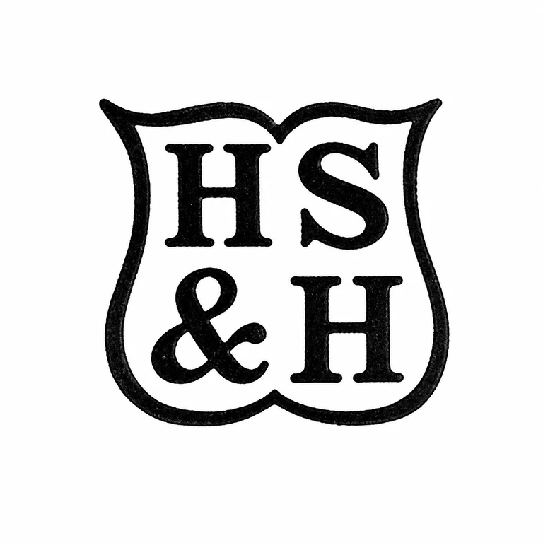 Mark reading Double-lobed shield outline two-row initials with central ampersand retain their observed arrangement; line reconstruction
