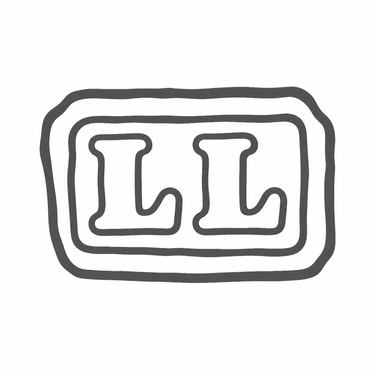 Leopold Ltd: The double rectangular border and paired initials preserve the source's simple centered configuration. line reconstruction.