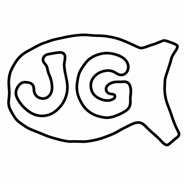 Jennie Gill: The two connected ornate initials and the asymmetrical, tag-like enclosing outline are retained in the source orientation. line reconstruction.