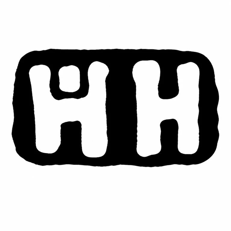 William Hickman: The two visible characters and rounded rectangular surround are preserved in the same left-to-right arrangement with clean, texture-free monochrome treatment. line reconstruction.