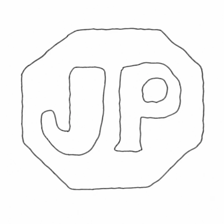 John Pinches: The JP monogram reads left-to-right inside the single faceted cartouche; P counter is retained; line reconstruction.