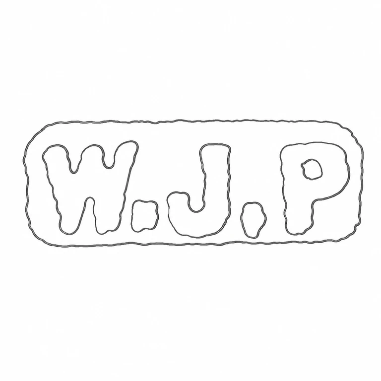 William John Pellow W J Pellow Ltd (after 1952): Three letters, their two visible separators, and the rounded rectangular punch retain the source reading and placement. line reconstruction.