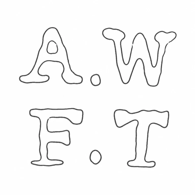 Wickes & Trahern (Amelia Wickes & Frederick Trahern): The two-row A.W. over F.T. arrangement and each visible separator; line reconstruction.