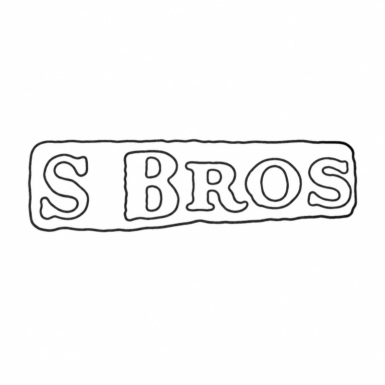 S Bros: The rectangular cartouche and five-letter word are retained with the source's left-to-right reading and proportional letter sequence. line reconstruction.