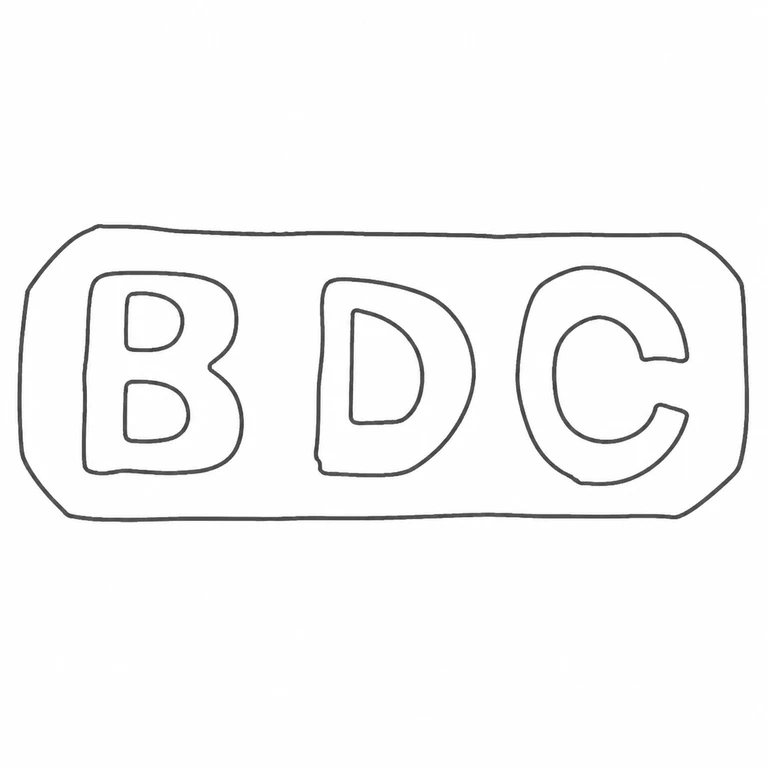 The Black Daisy Company: B D C lettering remains in order inside the long clipped-corner rectangular border; line reconstruction.