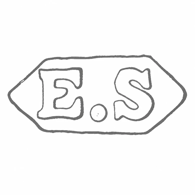 E S: The clipped-corner lozenge, two initials, and central interpunct retain their photographed orientation and order. line reconstruction.