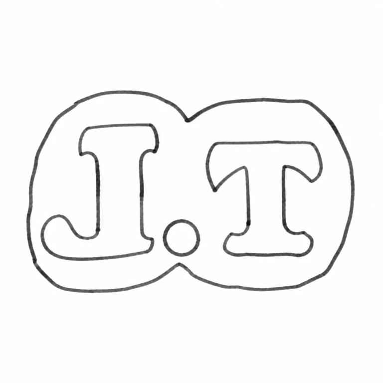 John Tucker: Joined double-lobed outline and J.T. reading retain the source order and upright orientation; line reconstruction.