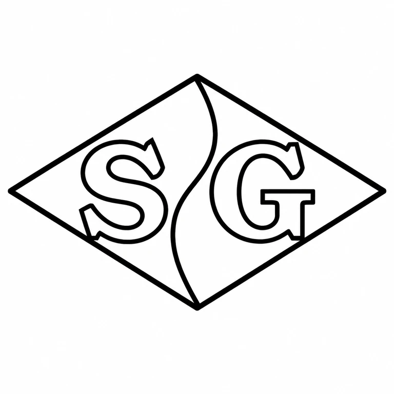 S Glass: Two letters remain in their left and right compartments of a diamond divided by the same central curved stroke. line reconstruction.