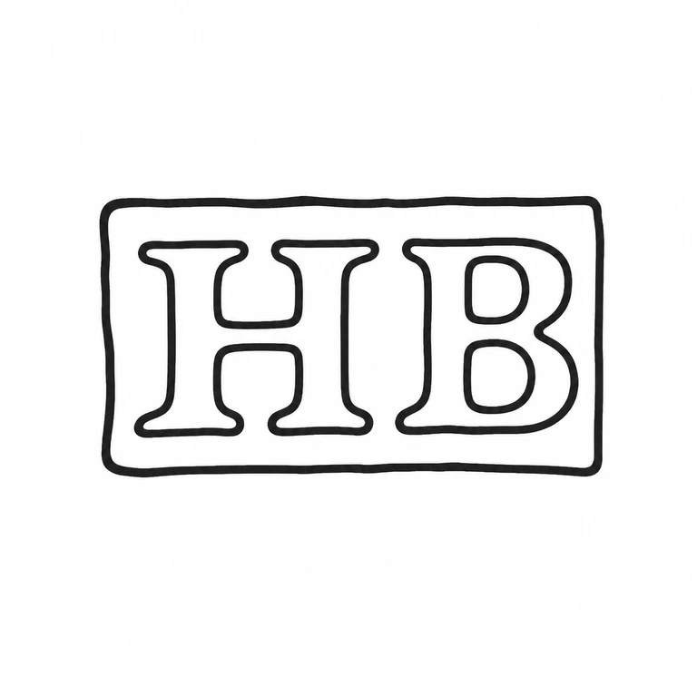 Henry Brockwell: Single rectangular punch with three serif initials preserves the source's left-to-right order and outer border. line reconstruction.