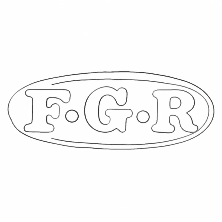 F G Rose: F.G.R reading, separator points, and oval double-line surround follow the visible source arrangement; line reconstruction.