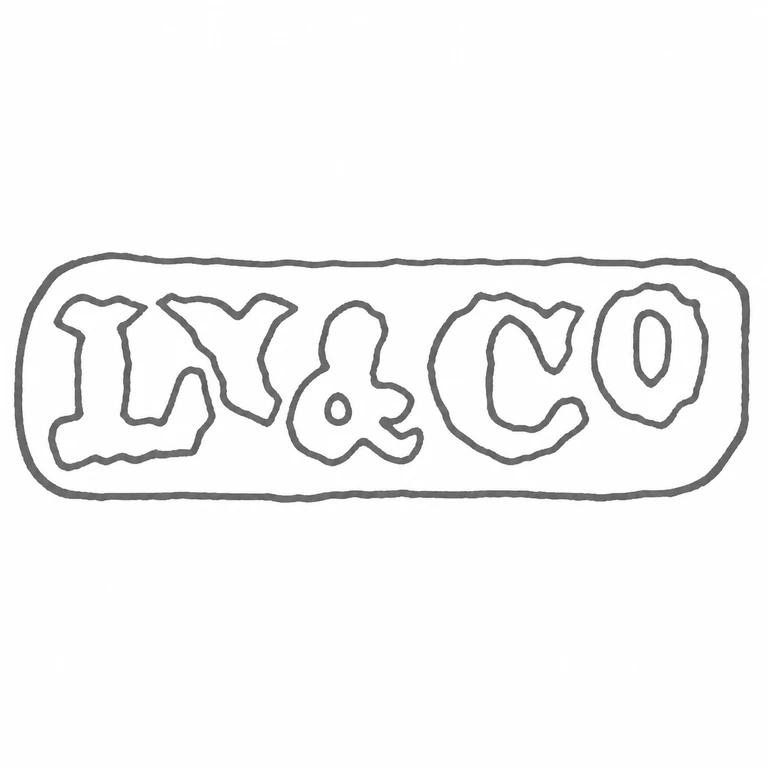 Liberty & Co: The five visible letter-and-symbol forms retain their source order inside the long rounded rectangular punch. line reconstruction.