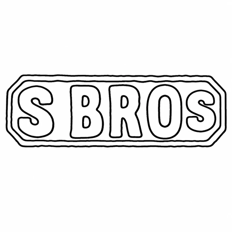 S Bros: The five left-to-right letters and the long clipped-corner double-line cartouche are retained with no changed order. line reconstruction.