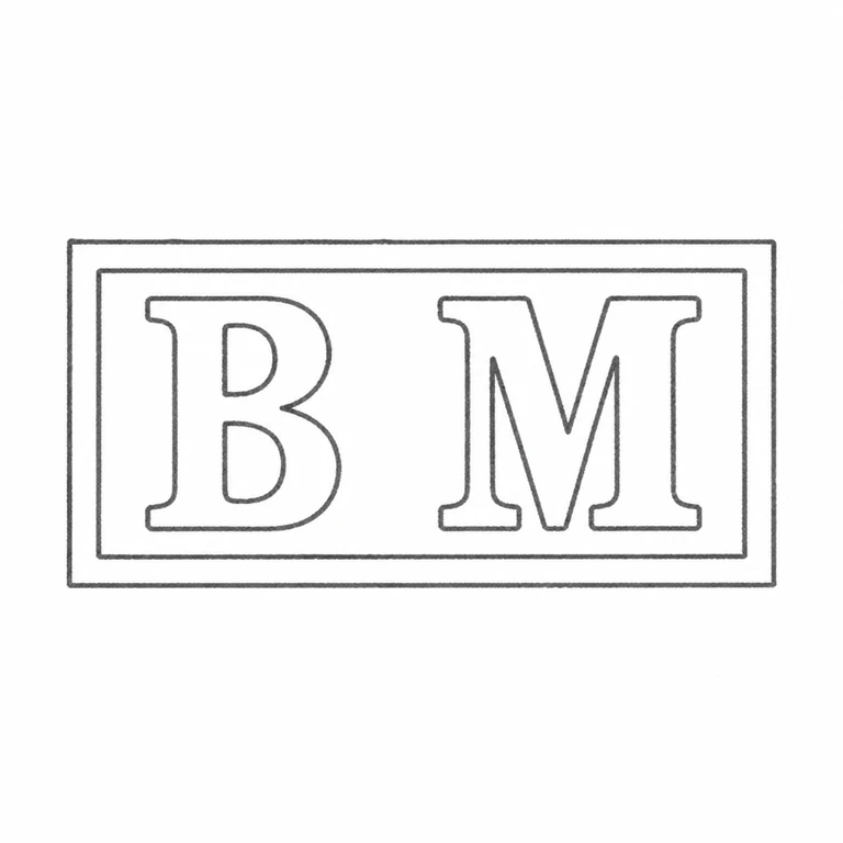The Birmingham Mint Ltd: BM visible nested rectangular borders are retained; line reconstruction.