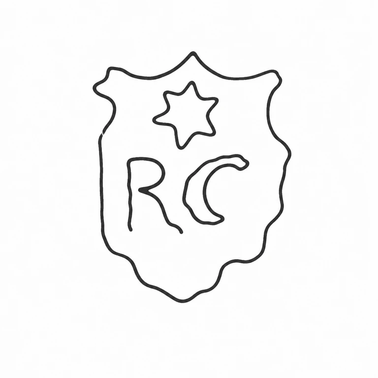 Roger Grange: The wavy shield-like cartouche, centered six-point star, and two initials below are preserved upright and in source order. line reconstruction.