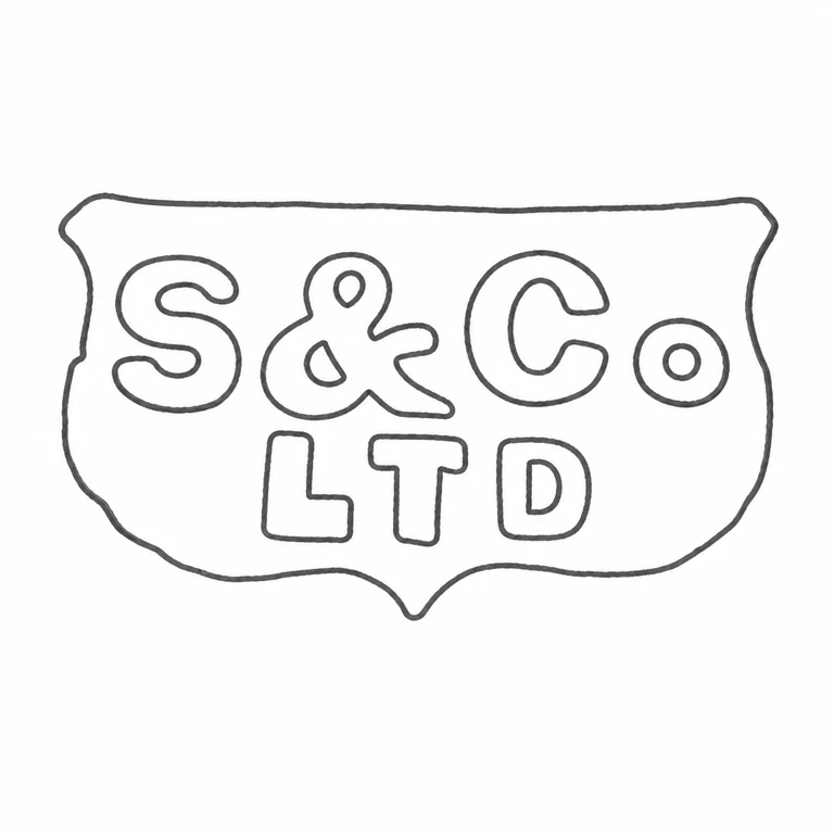 Searle & Co: S&Co upper row, LTD lower row, and notched cartouche are retained; line reconstruction.