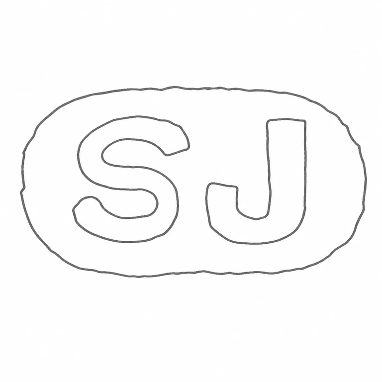 Sarah Jones: S then J surrounding horizontal oval are retained in the source reading direction; line reconstruction.