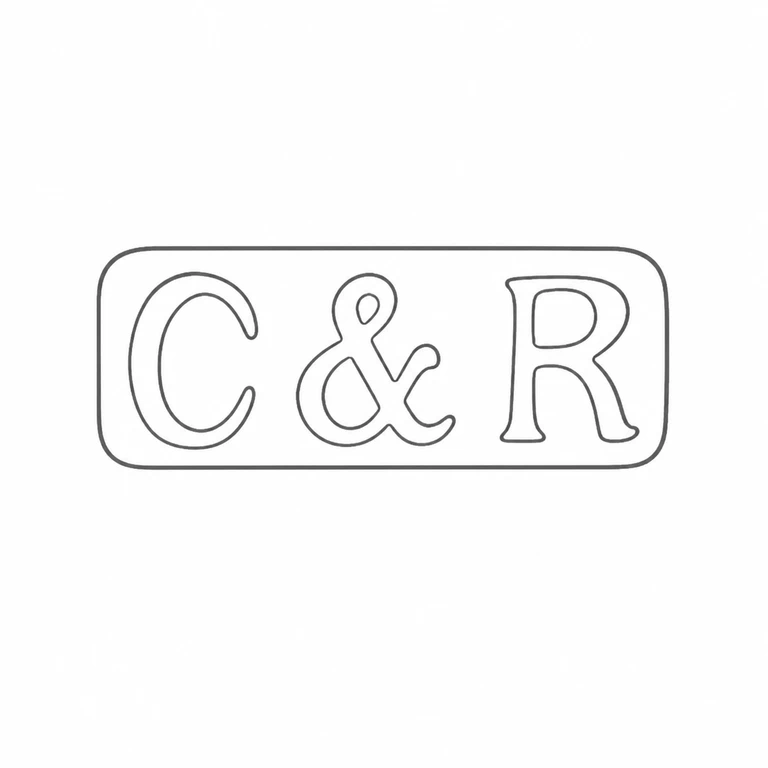 Capewell & Rainey: Left-to-right C ampersand R, with its enclosing rounded-rectangle cartouche, as visible; line reconstruction.