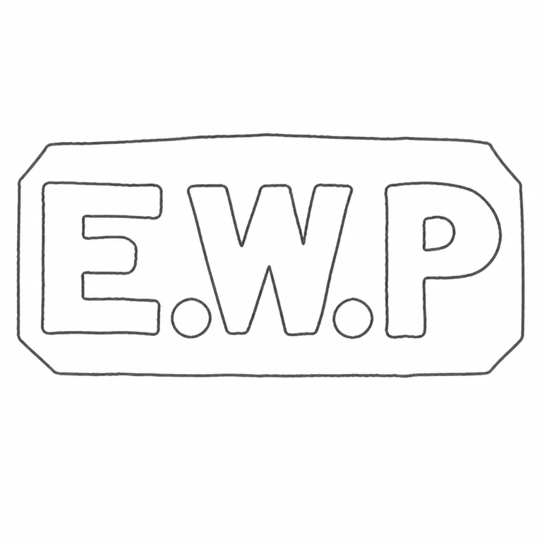 E W P: E.W.P and both separating dots are retained left to right inside the clipped-corner rectangular boundary; line reconstruction.