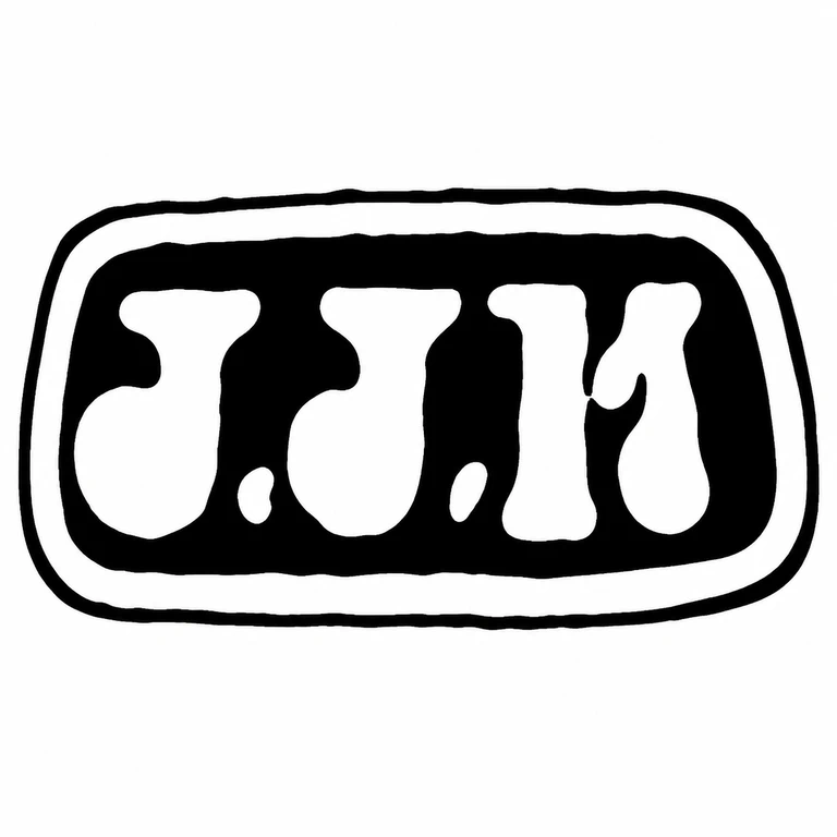 J J M: The three initials, two stops, and rounded rectangular plaque retain the source's left-to-right layout. line reconstruction.