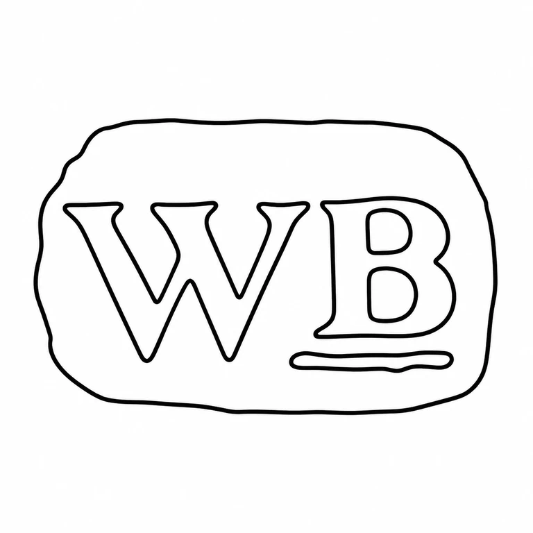 Walter Brind: The two visible capital letterforms, lower horizontal stroke, and single irregular outer cartouche remain in their observed left-to-right arrangement. line reconstruction.