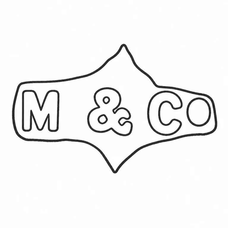 Marples & Co: The irregular pointed cartouche and four source-visible components—initial, ampersand, initial, terminal rounded form—retain their original horizontal order. line reconstruction.