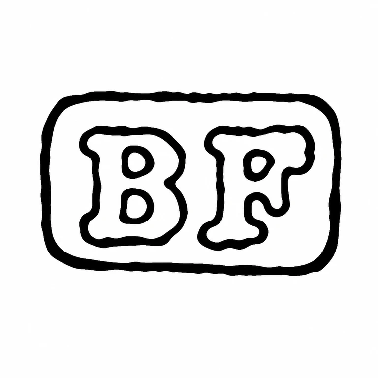 Finnigan's Ltd: Paired letters and their rounded rectangular enclosure retain the source arrangement. line reconstruction.
