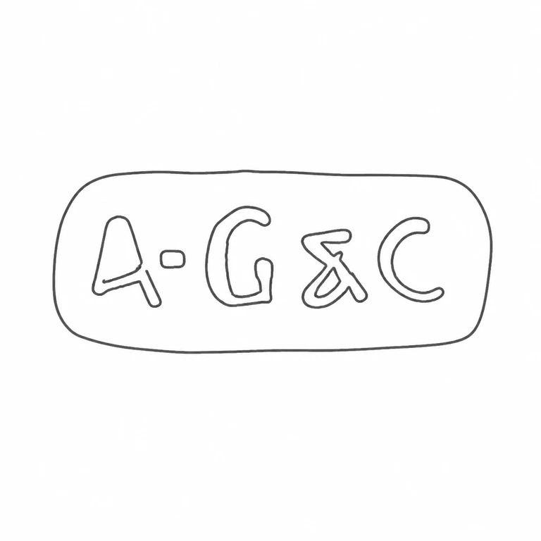Aleck George & Co: Single horizontal rounded cartouche, punctuation, and four source-visible characters are retained in sequence. line reconstruction.