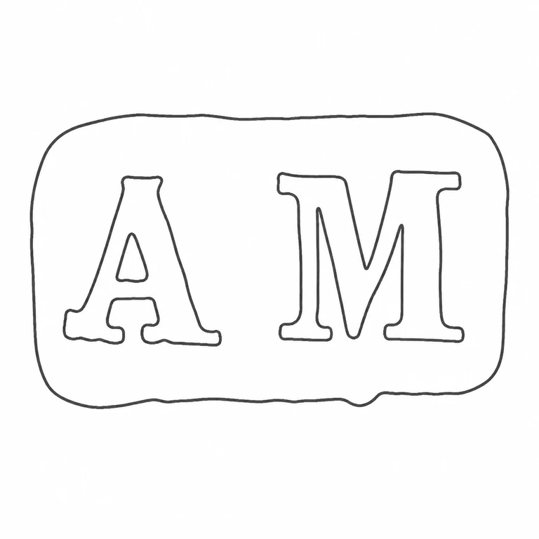 Alexander Macrae: The horizontal AM inscription and enclosing slightly irregular rectangular field are retained without added symbols; line reconstruction.