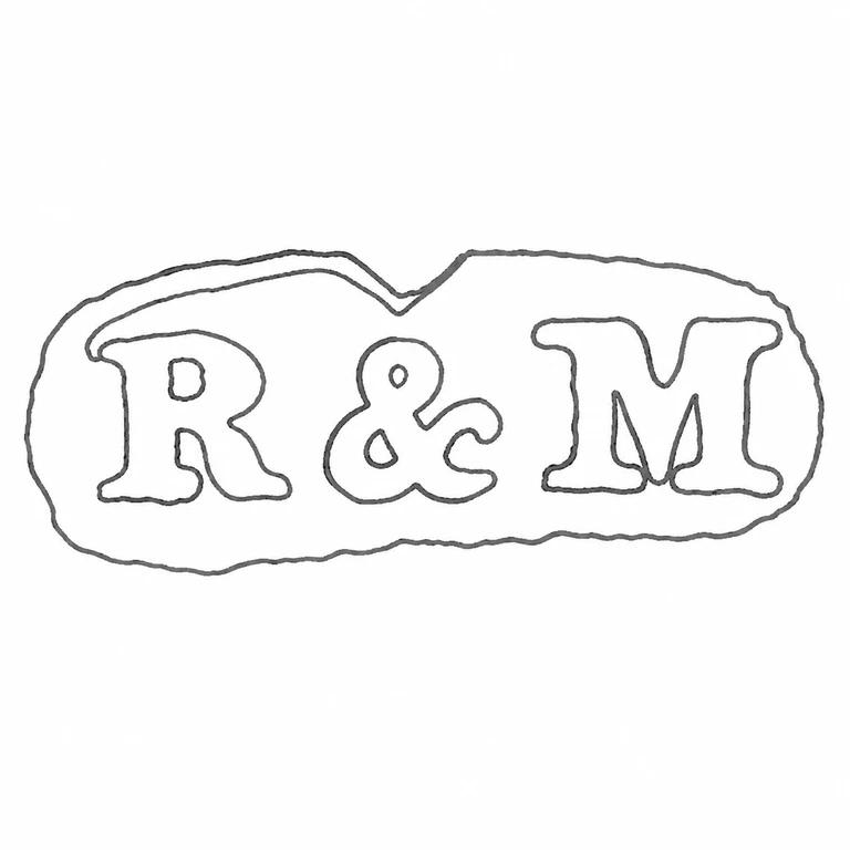 Read & Morris: R ampersand M are retained left-to-right elongated irregular double-rim cartouche; line reconstruction.