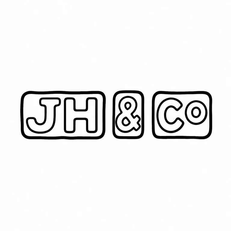 J Hudson & Co: Three separate rounded rectangular punches are retained in their left-to-right order, including the central ampersand punch and the final compact character pair. line reconstruction.