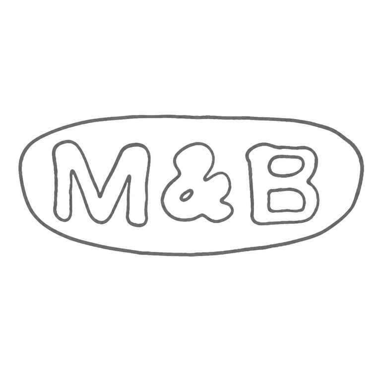 Marples & Beasley: M, ampersand and B retain the photographed sequence within the oval cartouche; line reconstruction.
