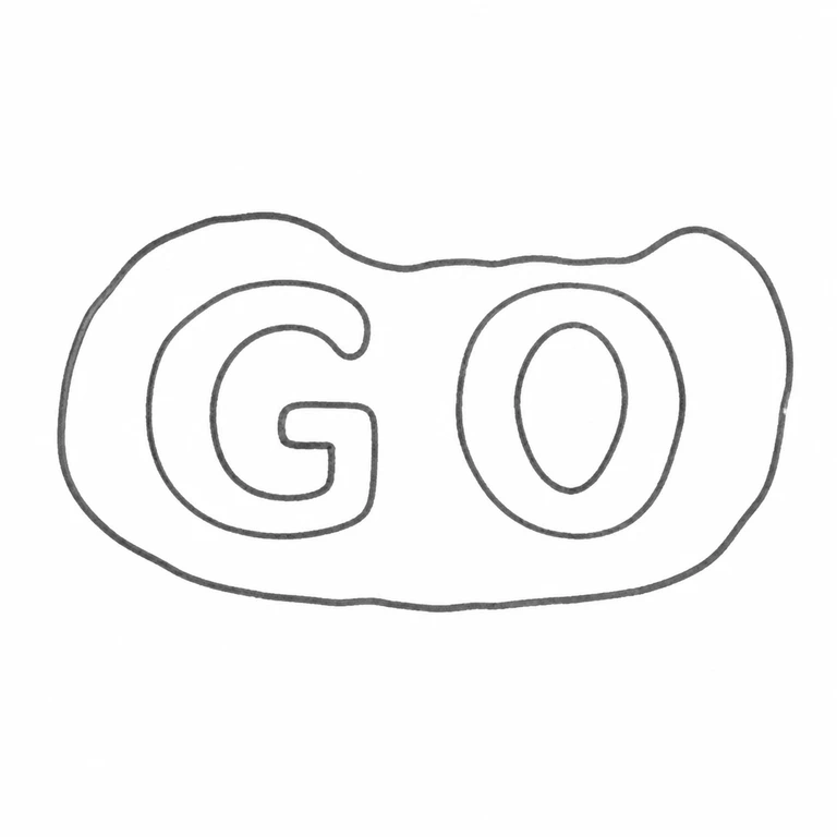 G O: G O lettering single rounded capsule-like outline are retained in source order; line reconstruction.