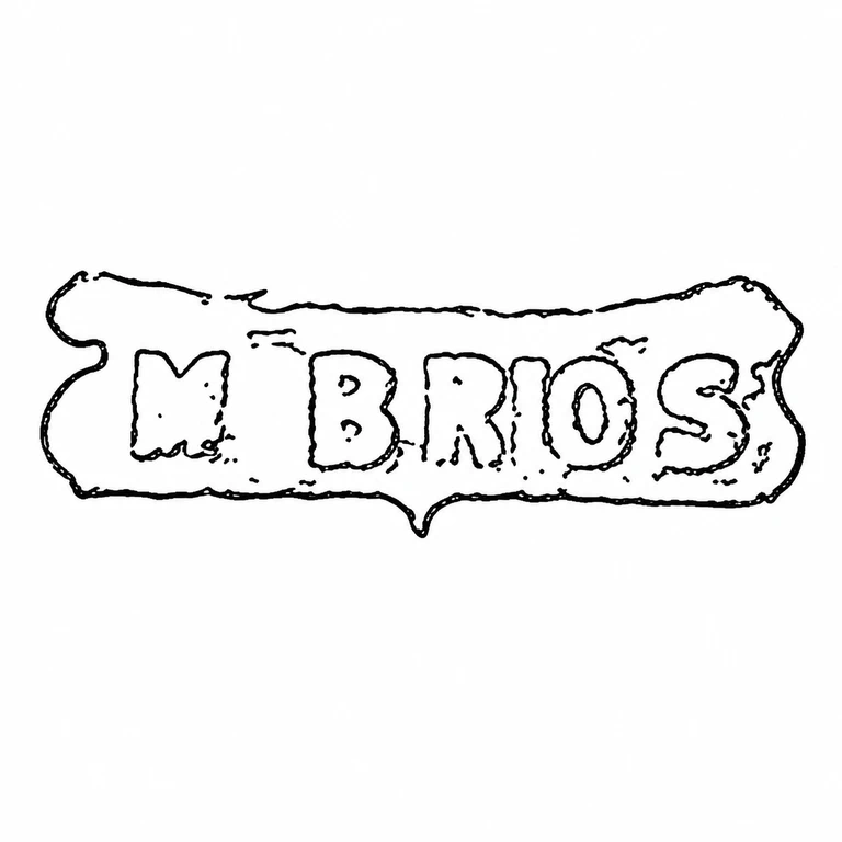 M Bros: Scalloped cartouche, six-letter sequence, and lower central notch retained. line reconstruction.