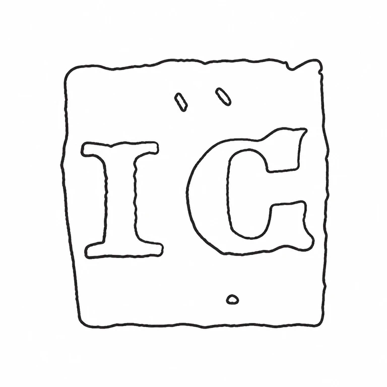 Mark reading The rectangular enclosure, two large glyphs, two small upper marks, and lower centered dot retain their visible arrangement; line reconstruction